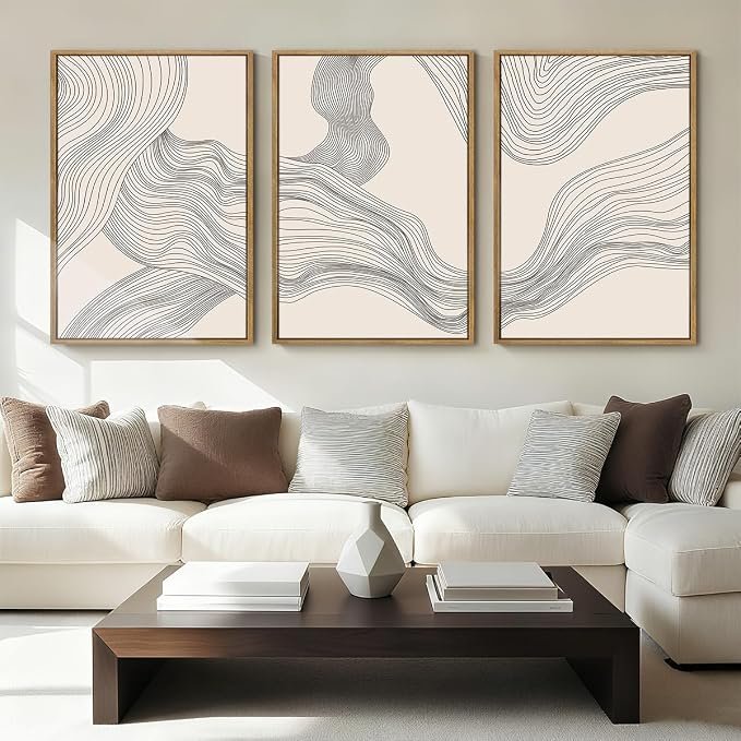 Beige Abstract Line-Wave Framed Art