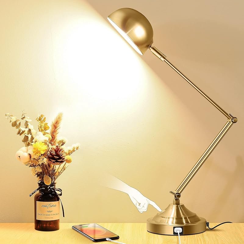 Brass Architect Desk Lamp with USB Port