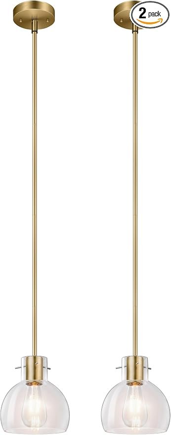 Brass & Clear Glass Pendants, Set of 2