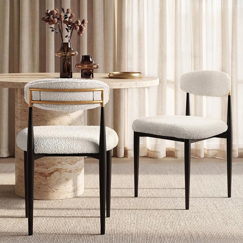 Cream Bouclé Curved-Back Dining Chairs