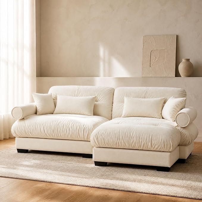 Velvet Cloud Couch L-Shaped with Ottoman