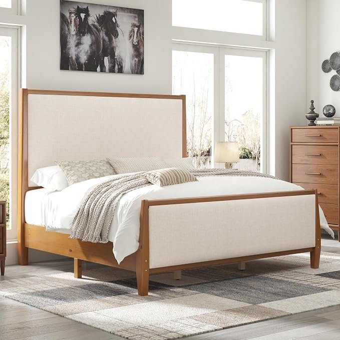 Jocisland 58 Inch Solid-Wood + Upholstered Bed