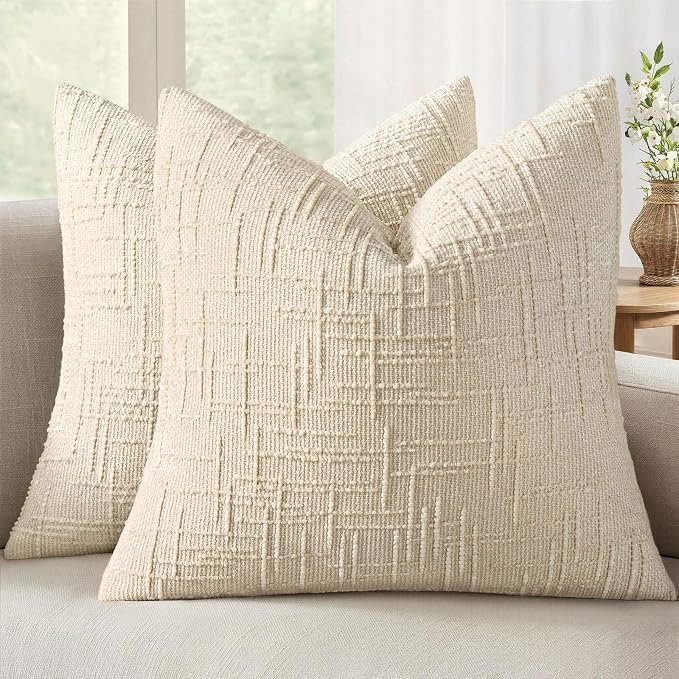 MIULEE Chenille Textured Pillow Covers, Beige