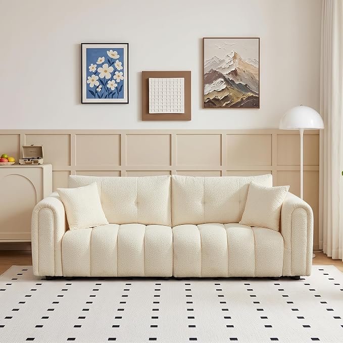 91.5 Inch Modern Cream Bouclé Sofa