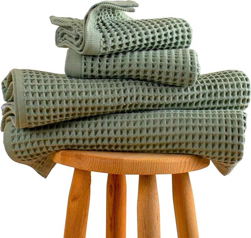 PÜSKÜL Turkish Waffle Towel Set, Sage Green