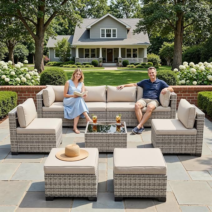 9-Piece Modular Patio Set with Ottomans