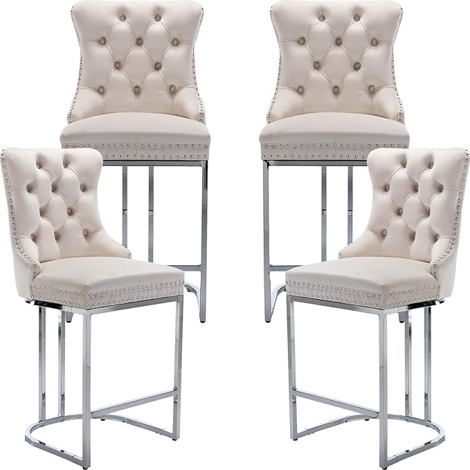 Tufted Velvet Counter Stools, Set of 4