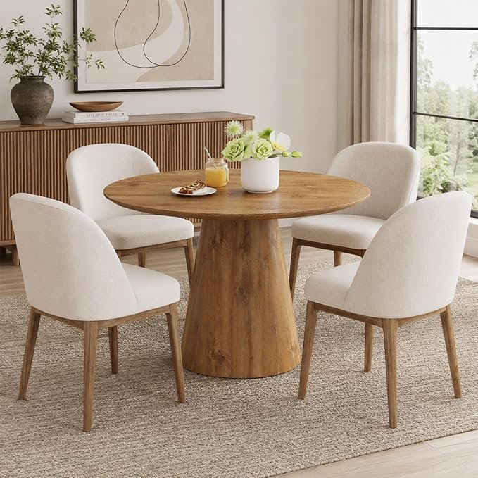 45 Inch Round Wooden Pedestal Table
