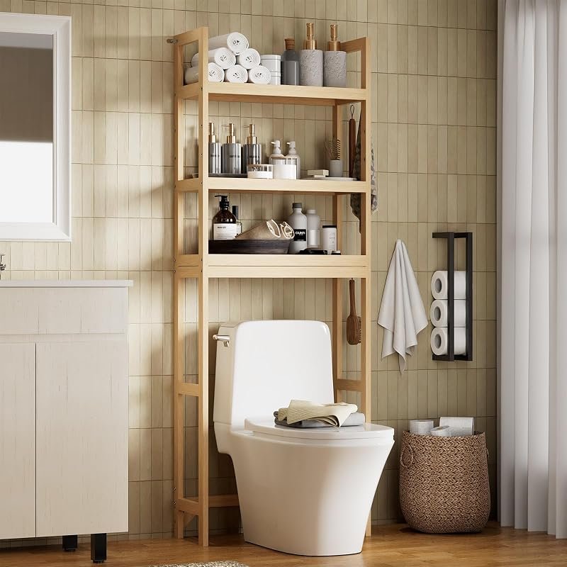 3-Tier Wood Over-Toilet Storage Shelf, Oak