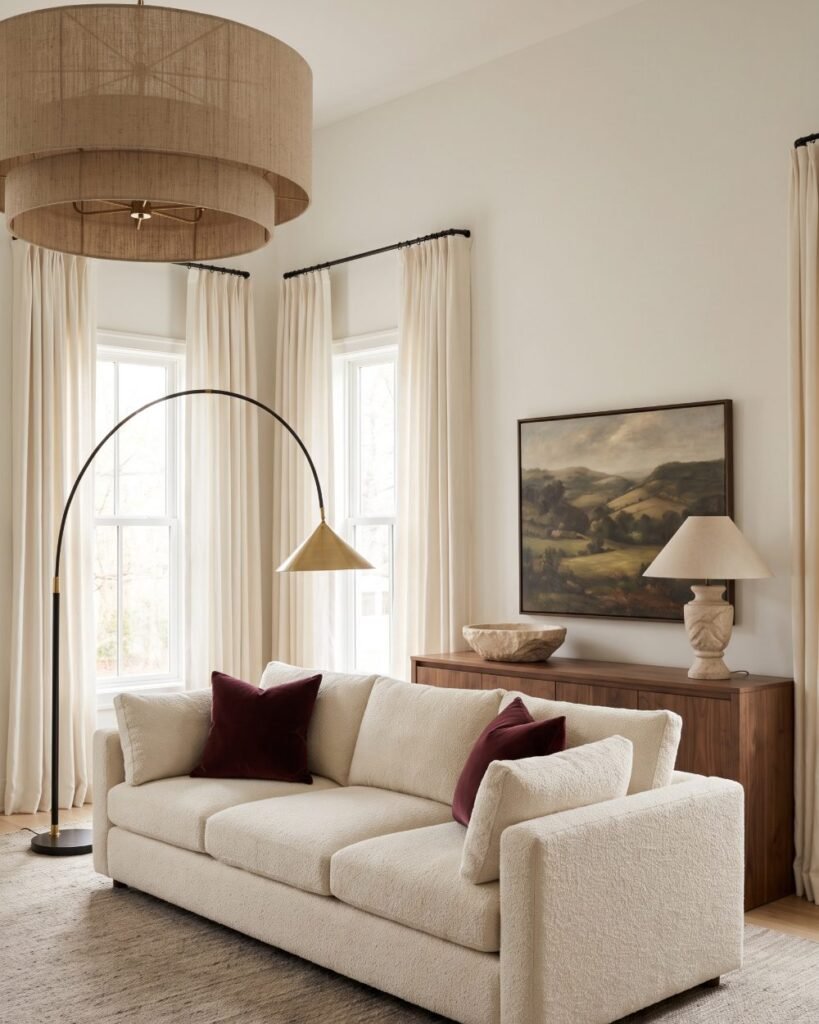 Elevated designer-look living room built from affordable Amazon furniture and decor.