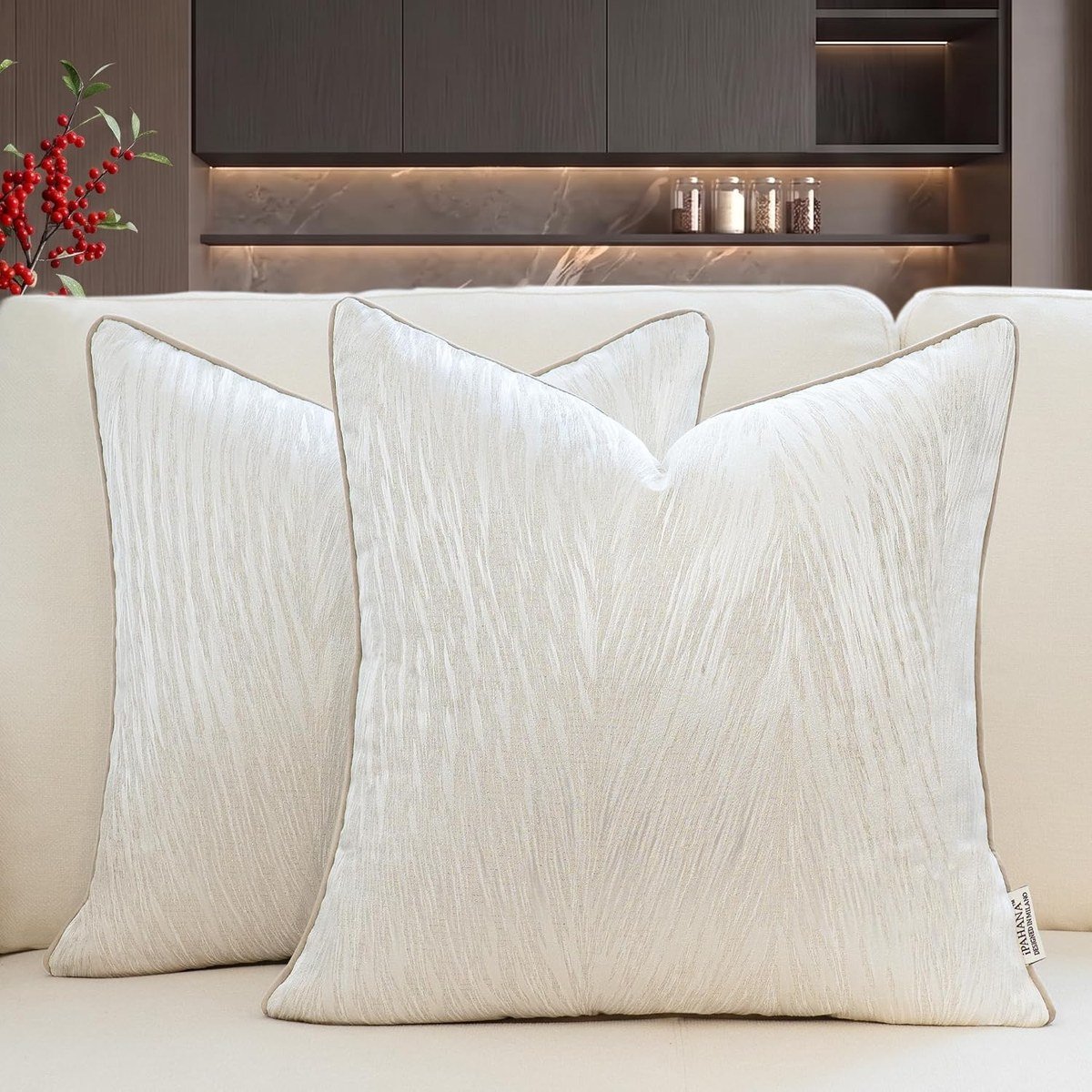 Luxury Striped Textured Covers, Cream (Set of 2)